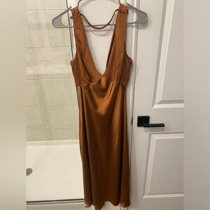 Lulu's Copper Satin Wedding Guest Dress